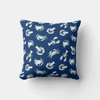 Navy Blue and White Crab and Lobster Patterned Throw Pillow