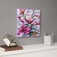 Colorful Lily Flowers in Vibrant Floral Design Square Wall Clock