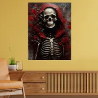 Skeleton in a Red Cape with Flowers Poster