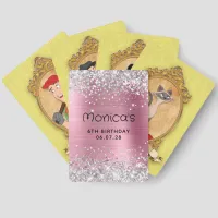 Silver Glitter Light Pink Girly 6th Birthday Old Maid Cards