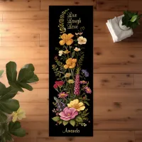 Whimsical Wildflowers on Black Yoga Mat