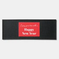 Bright Red Simple Happy New Year Enjoy Your Beer Bar Mat