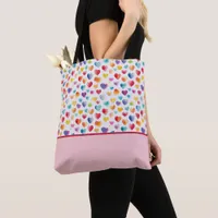 Rainbow Colors Watercolor Style Hearts Color Block Tote Bag