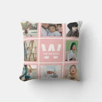 Blush Instagram 17 Photos Collage Monogram Custom Throw Pillow