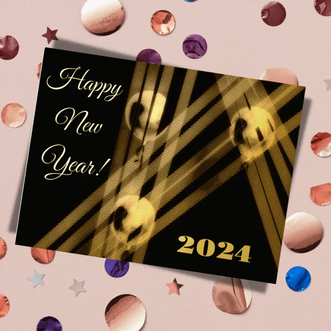 Gold balloons-happy new year 2024 foil holiday postcard