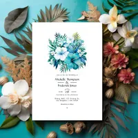 Tropical Teal Floral Wedding Invitation