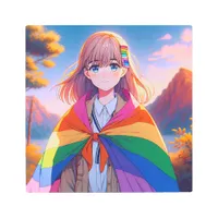 Anime Girl with LGBTQIA+ Cape   Metal Print