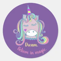 Cute Pretty Girly Unicorn Personalized Classic Round Sticker
