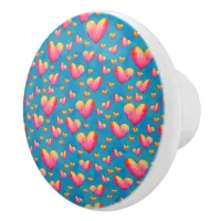 Multicolored Watercolor Hearts  Ceramic Knob