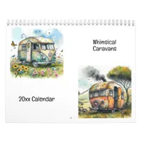 Whimsical Vintage Caravans Watercolor Illustration Calendar