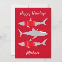 Happy Holidays Sharks in Santa Outfits Funny Holiday Card