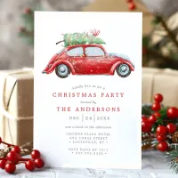 Retro Red Car Vintage Watercolor Christmas Party Invitation