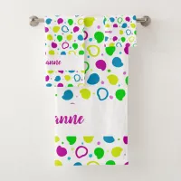 Colorful neon dots and shapes retro pattern bath towel set