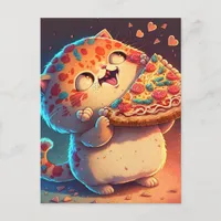 Funny Cat Loves Pizza Postcard