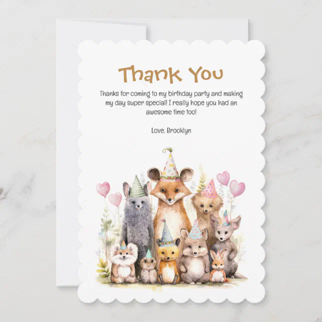 Forest Friends Flat Thank You Card