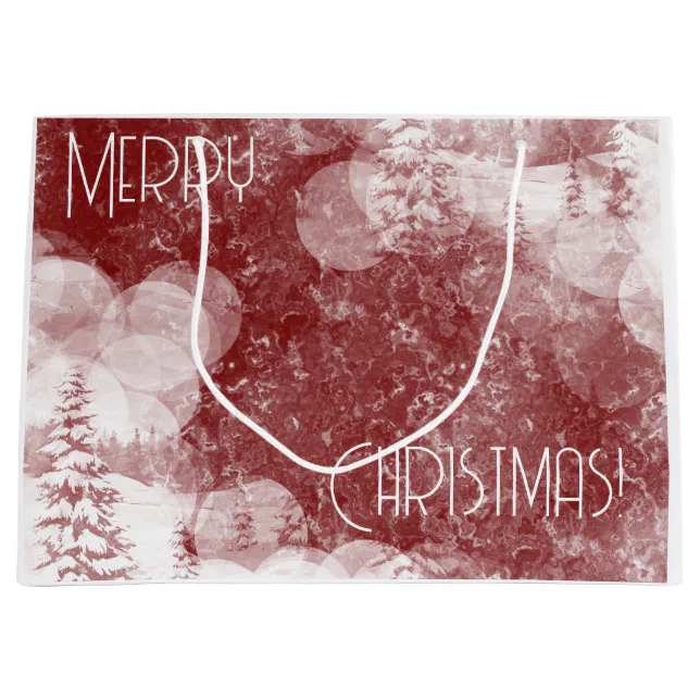 Merry Christmas snowy fir trees landscape Large Gift Bag