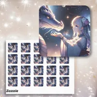 Anime Girl and Her Dragon Mystical   Square Sticker