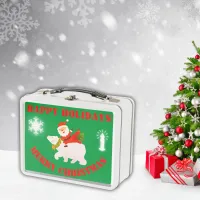 Modern Merry Christmas on Green | Metal Lunch Box