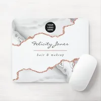 Chic Watercolor White and Rose Gold Agate Business Mouse Pad