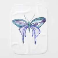 Watercolor blue Aqua Purple butterfly Baby Burp Cloth