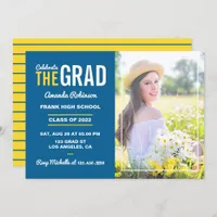 Blue, Yellow and White Graduation Party Photo Invitation