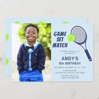 Tennis Racquet Blue Boys Photo Birthday Invitation