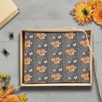 Halloween Floral Butterfly Spider Web Gray Orange Tissue Paper