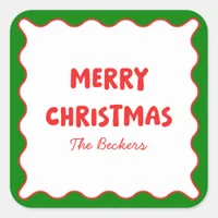 Fun Retro Wavy Red and Green Custom Chic Christmas Square Sticker