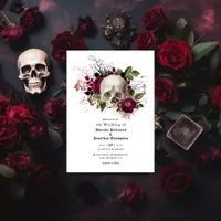 Marsala Floral Skull Halloween Gothic Wedding Invitation