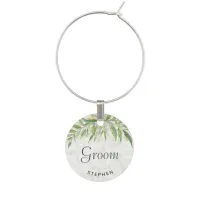 Elegant Marble Greenery Groom Wedding  Wine Charm