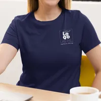 Womens Dark Navy Blue White Business Logo T-Shirt