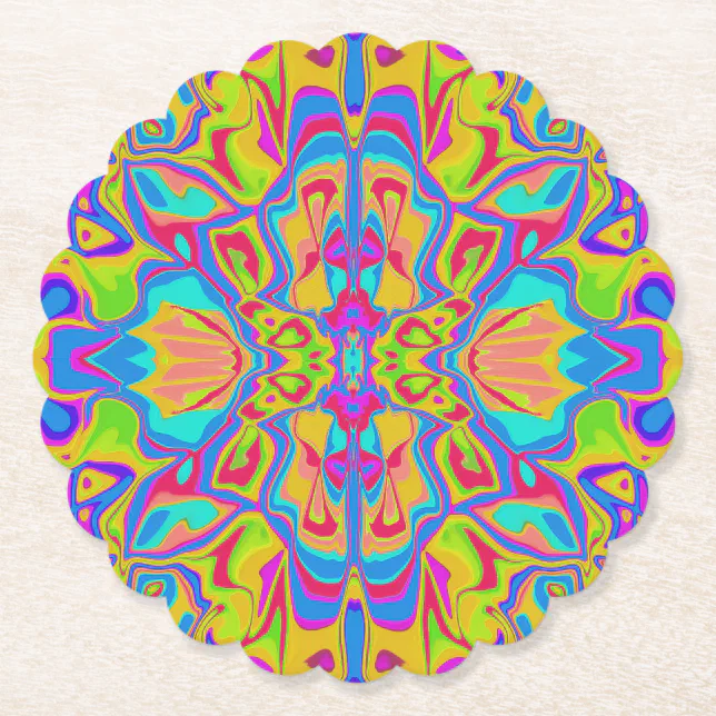 Psychedelic groovy symmetry paper coaster