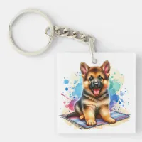 Personalized Watercolor German Shepherd Puppy Dog Keychain