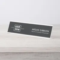 Black Modern Minimalist Monogram Executive Office Desk Name Plate