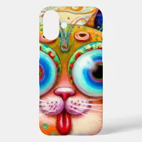 Colorful Fantasy Cat sticking out its Tongue iPhone 16 Plus Case