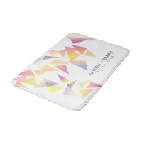 Pastel Triangle Confetti on White Wedding Bath Mat