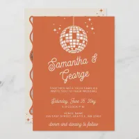 Retro Groovy 70s Ivory Orange Photo Disco Wedding Invitation