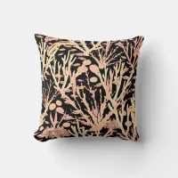 Coral Reef Pattern Elegant Black and Grey Coastal Throw Pillow