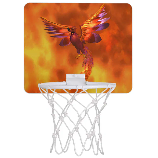 Colorful Phoenix Flying Against a Fiery Background Mini Basketball Hoop