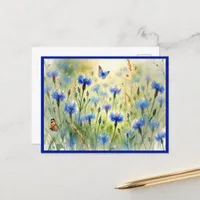 Watercolor Blue Floral Cornflower Germany |  Postcard