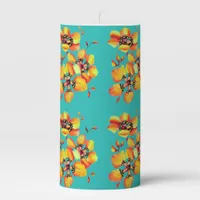 Elegant Orange Flowers - Aqua Pillar Candle