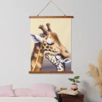 Touching Moment Between Mother Giraffe & Calf Hanging Tapestry