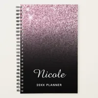 Black Light Pink Glitter Ombre Personalized Planner