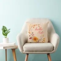 "hello Fall!" Orange Autumn Watercolor Throw Pillow