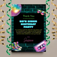 90s Neon Disco Birthday  Thank You Card