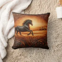 Majestic Horse Galloping Through Golden Fields Throw Pillow