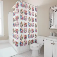 Tropical Seahorse, Starfish, Seashell Coastal Shower Curtain