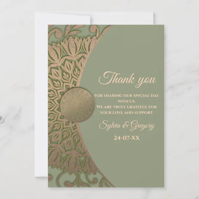 Elegant Modern Sage green & gold classic mandala Thank You Card