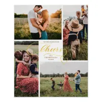 Elegant Cheers Gold Christmas Four Photo Collage Poster