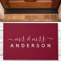 Personalized Mr. And Mrs. Burgundy Newlywed Couple Doormat